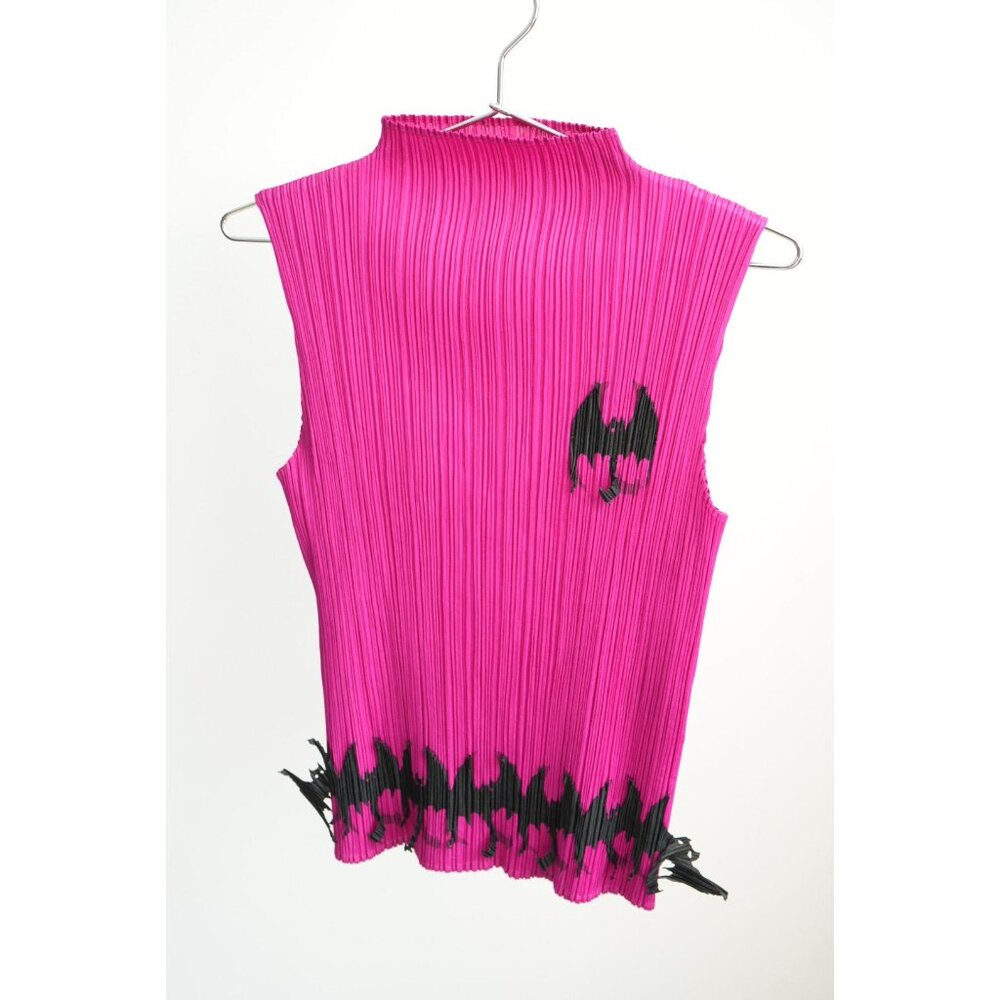 Pleats Please Issey Miyake 3D Bats Sleeveless Pleated Mock Neck Top Size 4